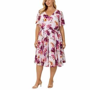 Torrid Anabelle Florals Belle Isle Chiffon Midi Dress 3X Pink White